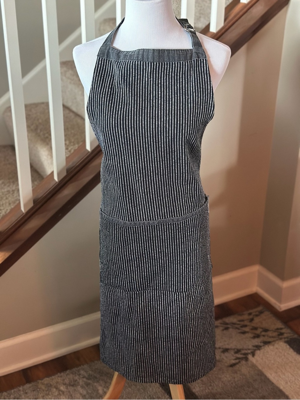 Striped Black and White Apron-Style Dress - A9002